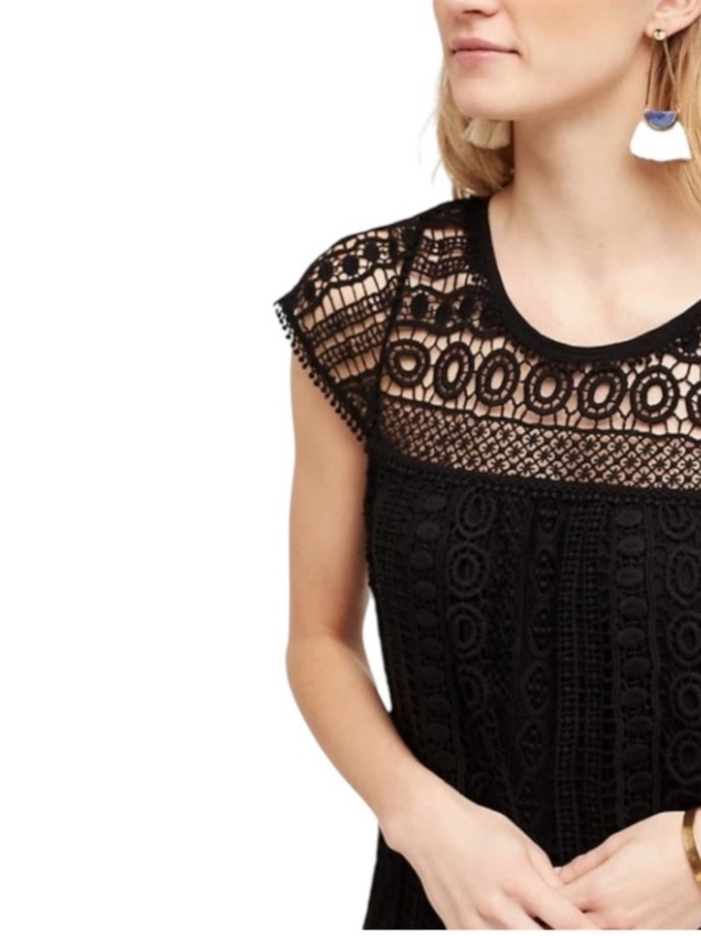 Anthropologie Maeve Black Crochet Mini Dress Size XS